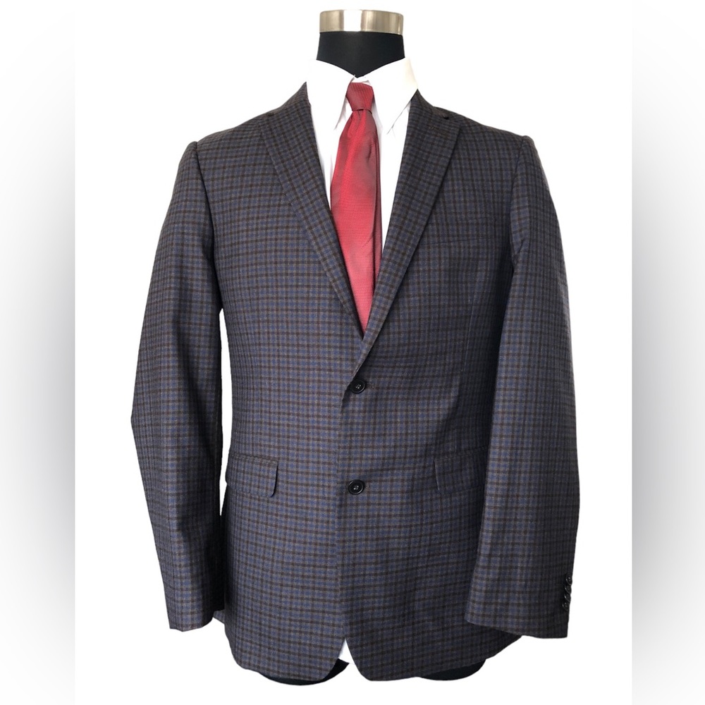 Tommy Hilfiger Men’s Wool Blend Sport Coat Size 40L Blue Brown Check  Jacket